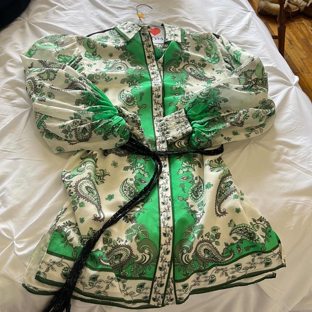 Alice + Olivia Green and Cream Paisley Dress